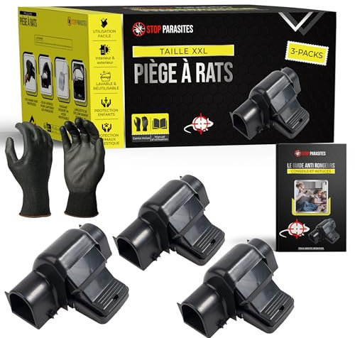 Pack Complet Pièges à Rats Tunnel x3 | Tapettes Réutilisables sans Poison | Gants + Livre Inclus | Anti Rongeur | Tapette à Souris Puissante, Sûre et Hygiénique