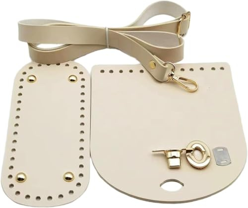 Set di tessitura fai da te in pelle PU con fondo borsa all'uncinetto, tracolla regolabile da 66 cm, patta per borsa a tracolla, tote, progetti artigianali a mano (beige)