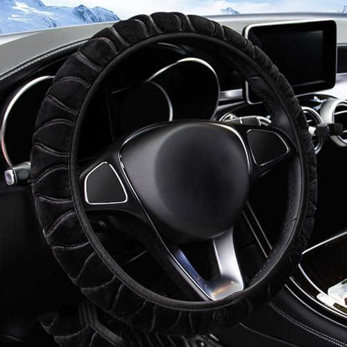 TUONYIS Fluffy Plush Steering Wheel Cover Car Steering Wheel Cover Soft Furry Winter Warm Vehicle Non Slip Winter Warm Vehicle Car Steering Wheel Protector Universal. (black)