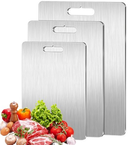 Titan skärbräda, 3 stycken skärbrädor rostfritt stål, titanium skärbräda, skärbräda i rostfritt stål 304, tjock metallskärbräda, dubbelsidig skärbrädor för kök, matlagning, utomhus