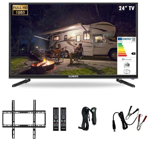 KB ELEMENTS 24 Zoll 12 Volt Fernseher - KFZ-Adapter, HD,Triple Tuner, Wohnmobil, Camping, HDMI, USB.