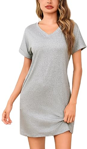 Litherday Camicia da Notte Donna Maniche Corte Vestito Cotone Estivo Casual con Scollo a V Pigiama Comodo Abbigliamento da casa