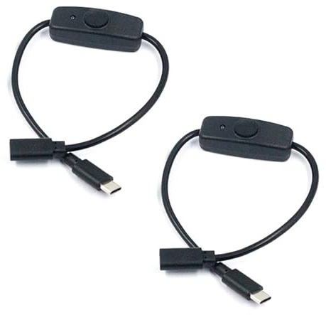 Hsupez 2 stycken USB C hane till hona strömkabel, stöder 3 A strömstyrka, med strömbrytare och driftindikator, 30 cm lång, typ C-omkopplare laddkabel, adapterkontakt, för USB-fläkt, ljuslister