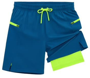 veepro Mens Running Shorts 2 in 1 Quick Dry Gym Workout Shorts Lightweight 7 Athletic Exercise Training Shorts with Compression Liner Zip Pocket Blue L
