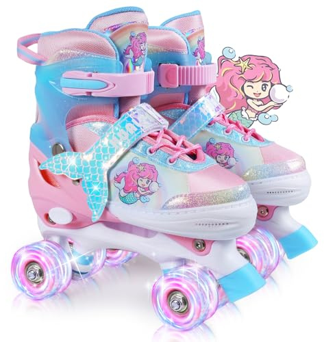 Kinder Rollschuhe-Verstellbare Rollschuhe für Mädchen und Jungen, Atmungsaktiv Kinderrollschuhe mit Rollen, Verstellbare Kinderrollschuhe für Mädchen, Jungen, Kinder, Anfänger (Pink, M)