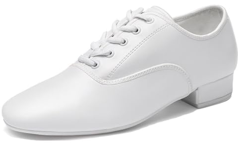 sekiueo Zapatos De Baile Latino para Hombre Suela De Goma Oxford para Salón Salsa Tango con Carácter,Blanca,39 EU