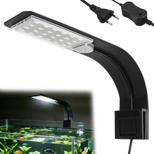 KBIBCK Lampe Aquarium, Led Aquarium, Rampe LED Ultra Fine 10W IPX7 Étanche avec Pince Puissante et 24 LED Blanche et Bleue pour 30-60 CM, Poisson et Plantes