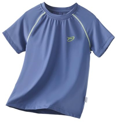 Uv Badebekleidung Mädchen, Shirt Kinder - Schwimmshirt Rashguard Mit Druck Kurzarm Badeshirt Uv-Schutz Strand Kinder-Schwimmoberteile Rundhals Langarmshirt Wassersport Top Blau 130