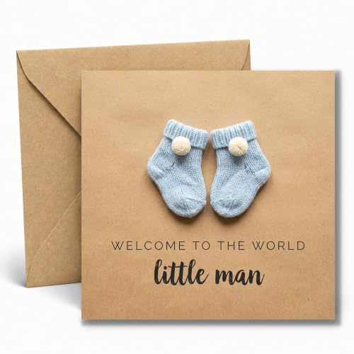 Edition Seidel Premium carte de naissance carrée avec enveloppe. Carte de vœux naissance bébé garçon Welcome Little Man bonheur (EQ177 SW026)
