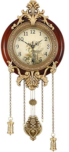 Aero Snail Dia 9-inch Retro Style Vintage Wood Indoor Wall Clock with Swinging Pendulum (Requires 2 AA Batteries for Clock Hands and Pendulum)