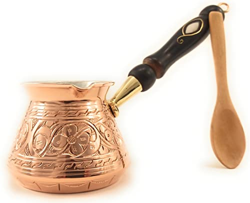 The Silk Road Trade - Serie ACI (piccola dimensione) - Caffettiera turca in rame massiccio inciso con manico in legno (266,2 ml)