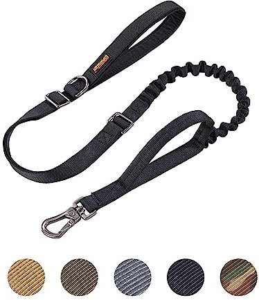 EXCELLENT ELITE SPANKER Taktische Heavy Duty 5-6FT einstellbar kein Zug Militär Bungee Hundeleine elastische Leinen Seil mit 2 gepolsterte Kontrolle Handle für Medium Large X-Large Hund(BLK)