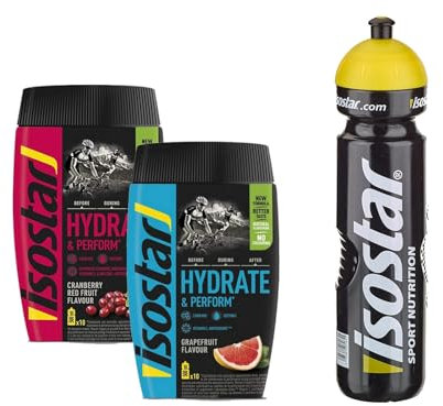 Isostar Hydrate & Perform Grapefruit, 400g + Cranberry, 400g +Trinkflasche 1L (2x400g, 1x1000ml)