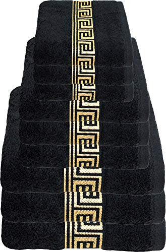 Julie Julsen 9 tlg Handtuchset 3 Badetücher 3 Handtücher 3 Gästetücher Chemikalien-Frei 600g/m² Schwarz-Gold 100% Baumwolle - Oeko TEX Std 100 Zertifizierung - Weich und Saugstark - Waschmaschinenfest
