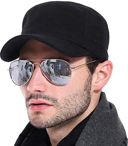 Gisdanchz Cappy Männer Military Cap Herren Army Military Baseball Cap Herren Cappy Männer Kappe Mütze Schirmmütze Mützen Flat Top Cadet Hat Winter Wool Schwarz
