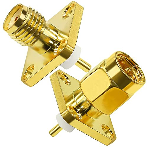 TUOLNK SMA Steckverbinder für Schalttafelmontage SMA Stecker 4 Loch Flanschgehäuse Lötkoax Adapter SMA Buchsenmontage Schalttafelpfosten gerader Isolator PCB Koaxialkonverter 2er Pack