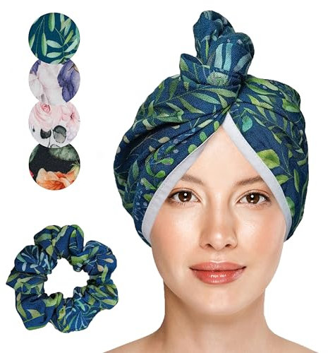 JOCERO - Haarturban aus Bambus - Turban für Damen - Haarhandtuch mit Knopf für Lange Haare - mit Haargummi