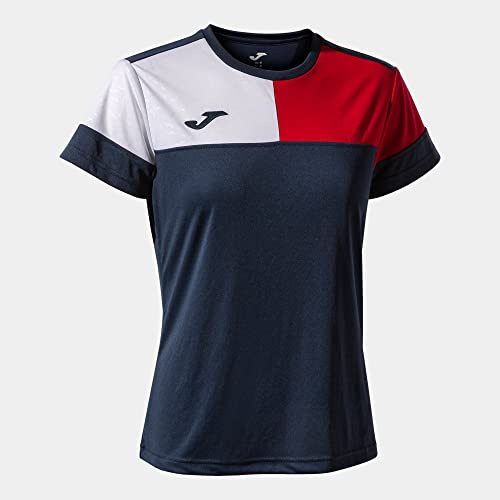 Joma Maglia a Manica Corta Donna Crew V Blu Navy Rosso Bianco