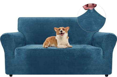 Ystyle Funda Sofá 2 Plazas Terciopelo Ajustable, Cubre Elástica con Reposabrazos - Protector para Gatos, Arañazos y Perros
