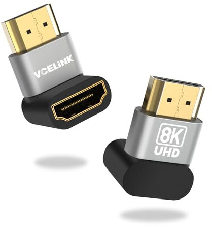 VCELINK Adaptateur HDMI Coudé 8K, Rallonge HDMI 2.1 Male Femelle 90 Degrés et 270 Degrés Plaqué Or Double, Connecteur Coude Angle Droit 8K@60Hz, 4K@120Hz Compatible avec TV, Laptop, Moniteur de 2