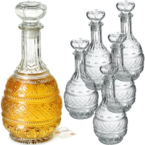 KADAX Decanter per bevande, elegante caraffa da whisky da uomo, classica caraffa di vino dal design unico, bottiglia di whisky come regalo (1 l, 6 pezzi)