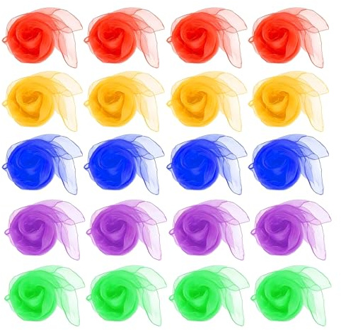 20 Pcs Sensory Dance Scarves (60 x 60 cm), Multi-Colour Juggling Magic Performance Props Accessories Scarves Rhythm Band Music Scarf