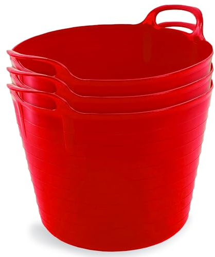Neat. Plastics 42L Flexi Tubs 3 Packs - Versatile Large Garden Tubs with Handles, Handy Builders Buckets Heavy Duty, Ideal Bath Bucket & Flexi Bucket, Durable Flexible Buckets for Home & Garden (Red)