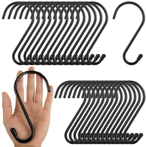 MUXHEL 30pcs S Hooks for Hanging, 15cm S Shaped Hooks Heavy Duty Black S Hookss Large Rubber Coated Metal Non Slip S Hook for Kitchen, Utensils, Pots, Pans, Clothes