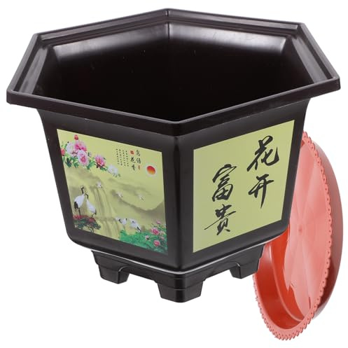 CIYODO Maceta De Plástico Hexagonal 2 Piezas para Interior y Jardín, Diámetro 30 Cm, Altura 21 Cm, Base Incluida, Adecuado Maceta para Balcón y Jardinería Doméstica