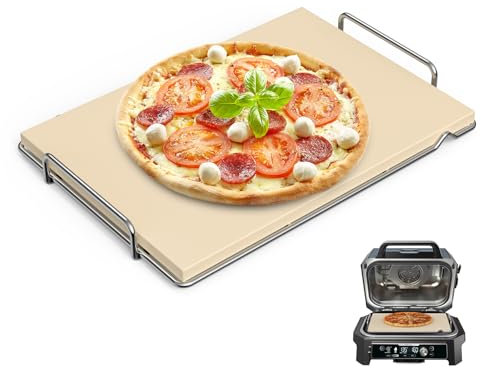 Outspark Pizza Stone with Grill Rack for Ninja Woodfire Outdoor Smoker XL OG800 OG900 Series Grill Accessories, Rectangle Pizza Baking Stone Set for Oven and Grill Baking