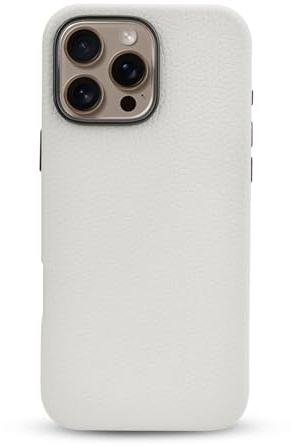 WALLFID Leather Case for iPhone 16 Pro Max with Magsafe,Genuine Leather,Genuine Leather (Pebble White)