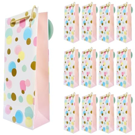 Totely Spotty Bottle Gift Bags - 12 Pack | Pastel & Gold Reusable Bottle Bags with Elegant Foil Design, Perfect for Champagne & Wine Bottles, Birthdays, Weddings, Anniversaries, and All Occasions