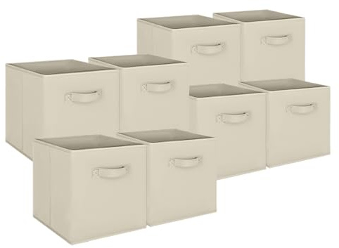 8pcs Cube Storage Box 27x27x28cm - Foldable Storage Box with Handles Storage Cubes for Home, Office & Nursery Organisation (Beige)