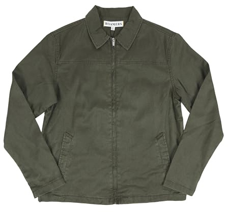 Roamers Brand McWay Jacket – Men’s Hemp Organic Cotton Canvas Lightweight Field Jacket – Fully Lined Zip Front Coach-Style with Pockets – Olive – Large
