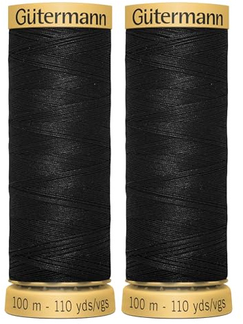 2X 100m Gutermann 100% Natural Cotton Thread for Sewing and Quilting, Black – Bundled by GetInStyle Shop
