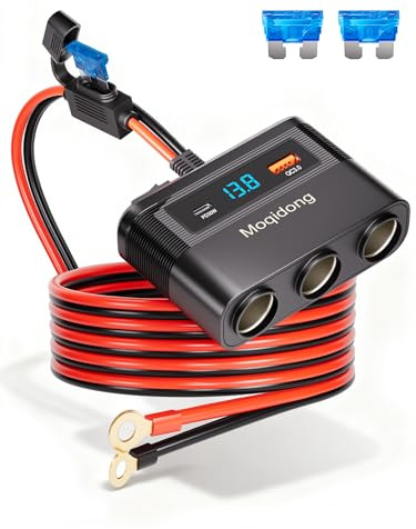 Divisor de encendedor de cigarrillos 5 en 1, adaptador de cargador de coche de 180 W con USB PD/QC 30 W (cable de 6.6 pies), enchufe de enchufe de cigarrillo de 24 V/12 V, terminal de ojal de