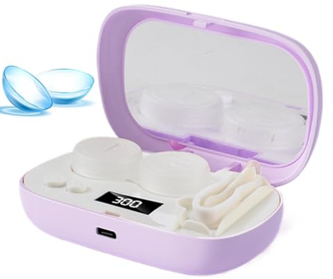 Limpiador para lentes de contacto, portátil ultrasónico con temporizador de 5 niveles, limpiador eléctrico para lentes de contacto rígidas, para uso diario, viaje, casa, oficina, escuela, cuidado y