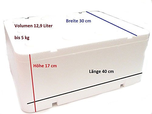 PRIMA Styroporbox Thermobox 12,94 L / 40 x 30 x 17,3 cm mit Deckel Kühlbox Transportbox Thermobehälter Wiederverwendbar