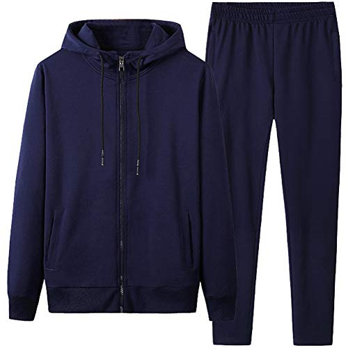 amropi Tuta Uomo Felpa con Cappuccio e Lunghe Pantaloni Tute da Ginnastica Full Zip Sportiva Blu,M