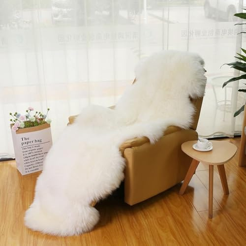 Altlue Real Sheepskin Rug Fluffy Sheepskin Throw Genuine Sheepskin Rug Sheepskin Seat Covers for Chairs Recliner Sofa (2.3x6.5ft) (Color : Ivory)