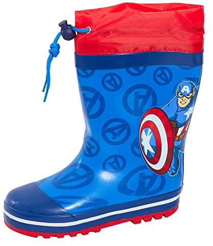 Marvel Botte en caoutchouc Captain America pour garçons avec tops à nouer Bottes de pluie Avengers pour enfants Bottes de pluie Wellys, Bleu, 33 EU