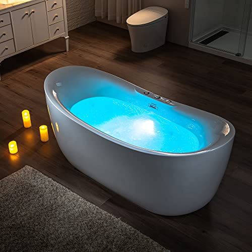 WOODBRIDGE 71 x 31-1/2 Whirlpool Water Jetted and Air Bubble Freestanding Heated Soaking Combination Bathtub, BJ300