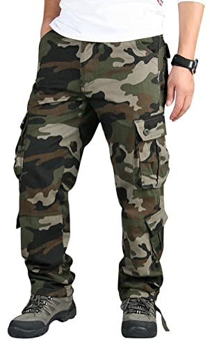 Onsoyours Hommes Printemps Automne Léger Pantalons Simple Style Longs Cargo Combat Pantalon Hommes Mode Travail Camo Armée Militaire Tactique Multi Poches Pantalon F Armée Verte 3XL
