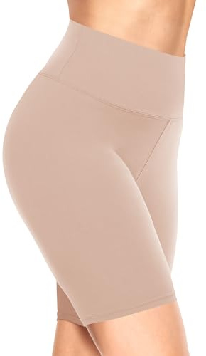 TNNZEET Short Cycliste Femme Été à Taille Haute,Short de Sport Femme Legging Court Short pour Gym,Sports,Beige,S-M