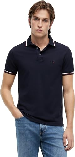 Tommy Hilfiger Men's Tipped Slim FIT Polo MW0MW37346 S/S Polo, Blue, S