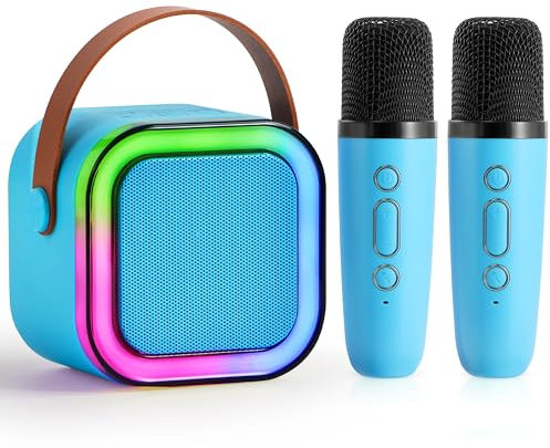 SYNCFUN Mini Karaoke Machine 2 Microphones For Kids And Adults, Bluetooth Speaker With Led Lights Karaoke Set With 2 Wireless Mics,Karaoke Machine Kids Toys,Gifts For Girls Age 5 6 7 8 9 10(Blue)