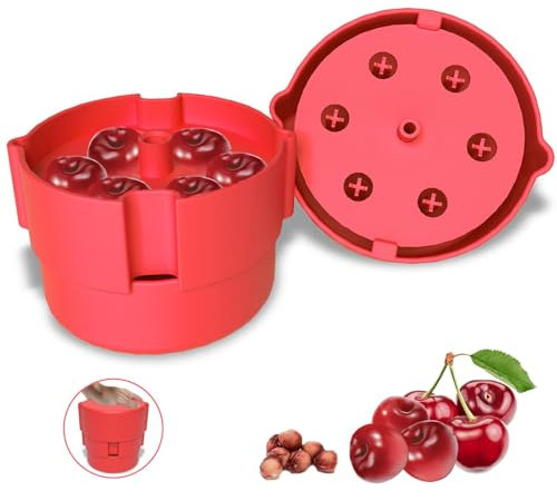 Dénoyauteur à Cerises Électrique,Dénoyauteur de Cerises Multi-fonctions, Dénoyauteur de Cerises Portable 6 Trous，Facile à Utiliser et Nettoyer, très approprié pour Cerises, Prunes et Olives (rouge)
