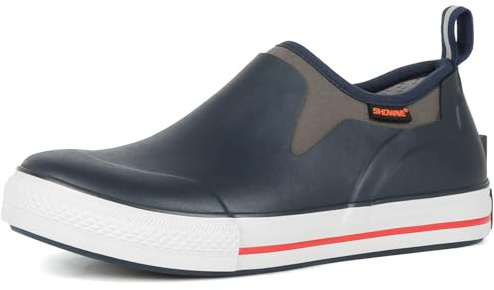 Showave Men's Deck Boots Rain Boot Waterproof Slip-on Low Cut Shoes, Non-Slip Rubber Boots, Lightweight Shoes Outdoor for Walk, Mud, Fishing, Gardening & Farming Navy