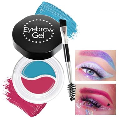 MockTota Gel Sourcils Coloré Résistant à l'Eau - Kit 2 Couleurs Néon, Double Brosses & Formule Hypoallergénique pour Carnaval, Maquillage Artistique et Quotidien (Bleu+Rouge)