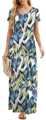 GRECERELLE Womens Maxi Dress Summer with Pockets (Floral White Monotherapy, L)